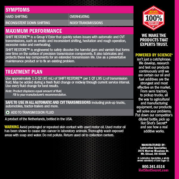 Hot Shot's Secret Transmission Shift Restore- 1 QT